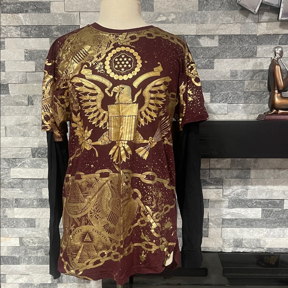 SWITCH REMARKABLE Black & Gold Metallic LONG SLEEVE Shirt SZ L EAGLE SEAL